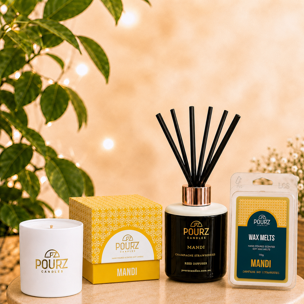 Pourz Scent Bundle (Candle, Reed Diffuser, Melt) Mandi